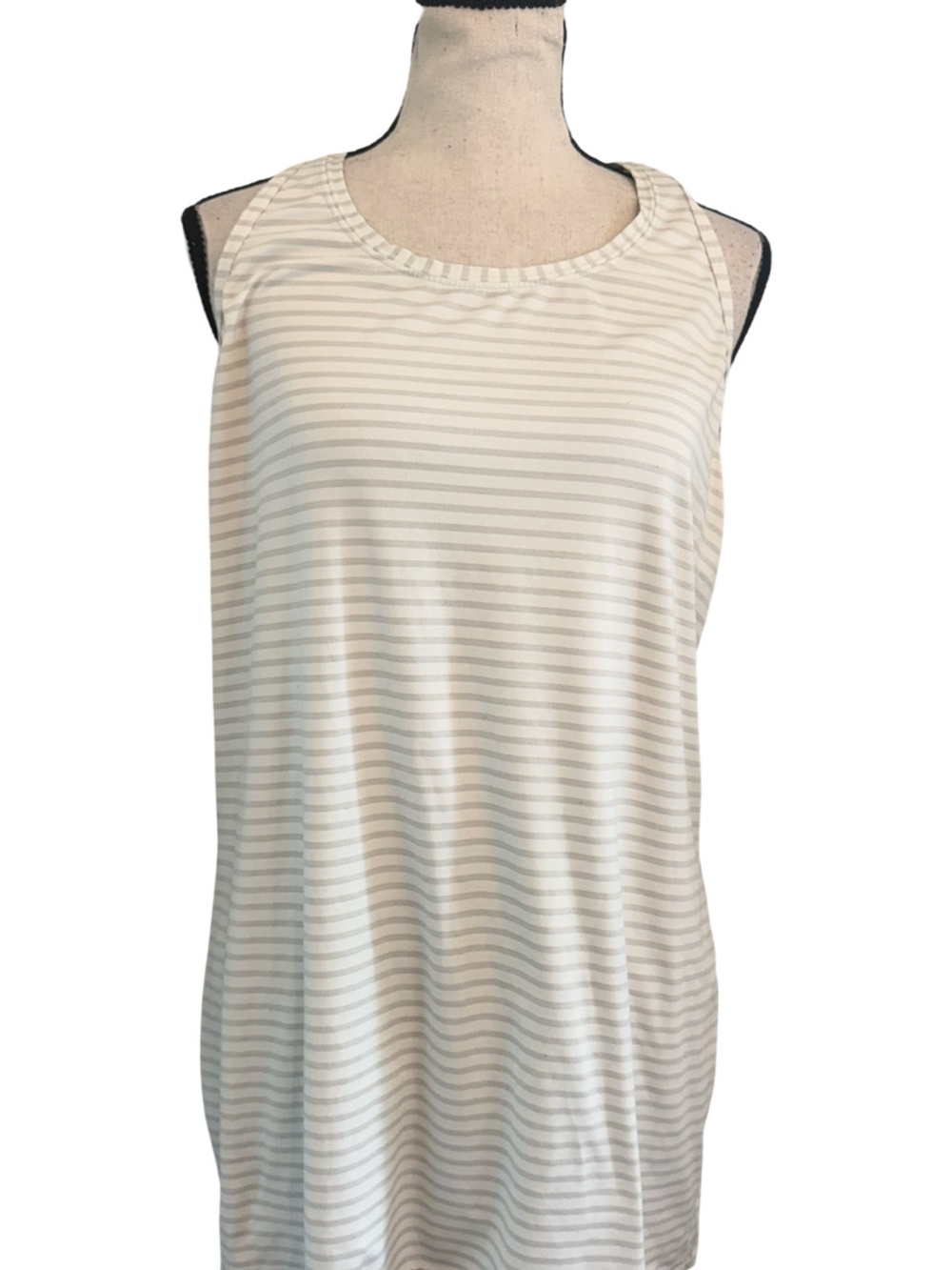Athleta Women’s Large Stripe Racerback Tank Top White Gray Longline 19x30